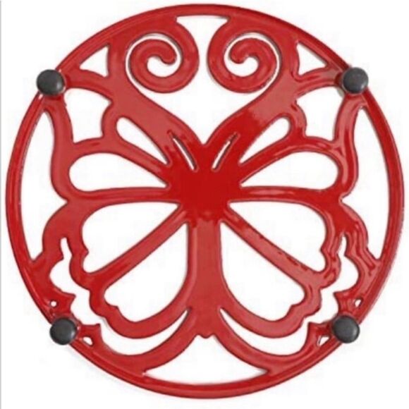 Rare- The Pioneer Woman Red timeless beauty Butterfly Cast Iron Trivet - Picture 3 of 5
